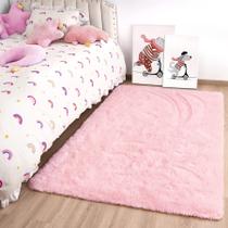 Tapete Area Noahas Fluffy Pink de 2 x 3 pés para meninas de quarto, antiderrapante