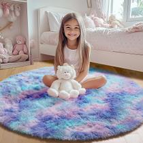 Tapete Area ONASAR Rainbow Round 120 cm, quarto macio, quarto infantil