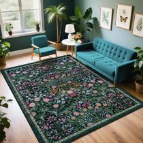 Tapete Area PLHXFR Floral Lavável Vintage 180x270cm Verde escuro Tapete Area PLHXFR Floral Lavável Vintage 180x270cm Verde escuro