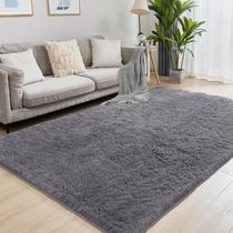 Tapete Area Puremy Grey Fluffy de 8 x 10 pés, ultramacio para sala de estar