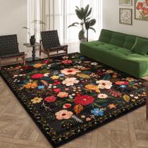 Tapete Area Rugcomf lavável 240 x 300 cm, antiderrapante, vintage, preto