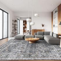 Tapete Area Rugcomf, lavável, boho, lã sintética, 240 x 300 cm, cinza