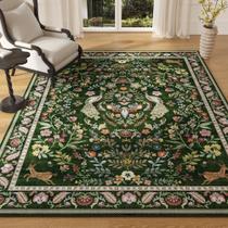 Tapete Area Rugcomf, lavável, floral, antiderrapante, 120 x 180 cm, verde