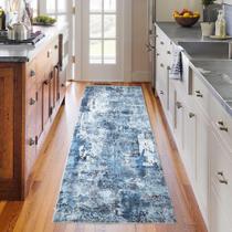 Tapete Area Rugcomf Runner 80 x 240 cm de lã sintética azul lavável