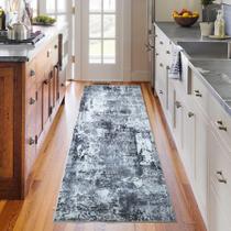 Tapete Area Rugcomf Runner 80x240cm Lavável Boho Cinza/Preto