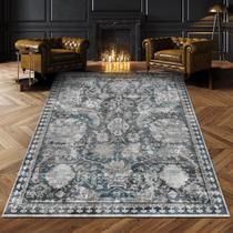 Tapete Area RUGSURE lavável vintage tribal 150 cm x 210 cm cinza/azul Tapete Area RUGSURE lavável vintage tribal 150 cm x 210 cm cinza/azul