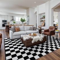 Tapete Area Seavish Checkered 240x300cm, tecido de algodão, preto e branco Tapete Area Seavish Checkered 240x300cm, tecido de algodão, preto e branco