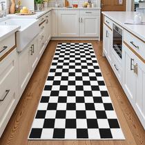 Tapete Area Terrug preto e branco quadriculado 2x6 Runner Kitchen