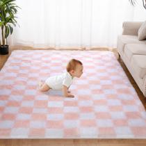 Tapete Area TOOHUB Super Soft 150x210cm rosa e branco