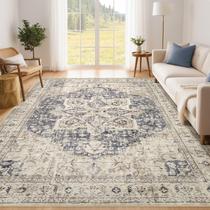 Tapete Area Tortania Lavável 150x210cm Creme Azul Oriental Tapete Area Tortania Lavável 150x210cm Creme Azul Oriental