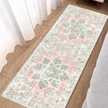 Tapete Area Vhong Vintage de microfibra lavável 60x180cm rosa/verde Tapete Area Vhong Vintage de microfibra lavável 60x180cm rosa/verde