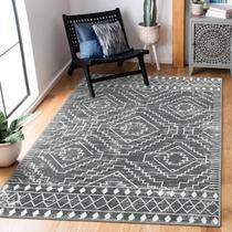 Tapete Area Wonnitar lavável marroquino 90x150cm cinza escuro