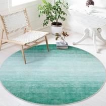 Tapete Area Wonnitar Modern Ombre lavável redondo 120 cm azul-petróleo