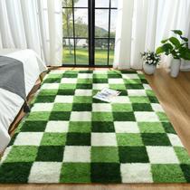 Tapete Area Zedrew Shag Deep Green White 120x180cm para quarto