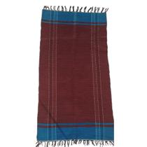 Tapete Artesanal de Fio de Malha Beira Cama Moldura na cor Bordô / Azul 50x150cm