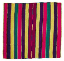 Tapete Artesanal Lã de Ovelha Listrado Vinho, Amarelo, Azul, Pink e Verde 1.48X1.52M - La Casa Etnica