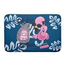 Tapete Azul Personalizado Flamingos De Porta Emborrachado