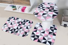 Tapete Banheiro Kit 3 Pçs - Tecil Geométrico Rosa