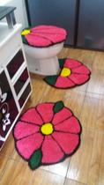 Tapete Banheiro Rosas Pink 3 Peças Frufru Fundo Antiderrapante Tapete Banheiro Rosas Pink 3 Peças Frufru Fundo Antiderrapante