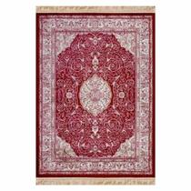 Tapete Belga Classico c Franja 50x70cm Medalhão Vermelho