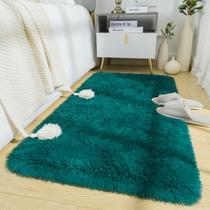 Tapete BENRON Fluffy Runner 61x122 cm Lavável Verde Azul-petróleo
