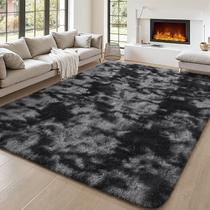 Tapete BENRON Fluffy Tie-Dye preto 122 x 183 cm de pelúcia macia