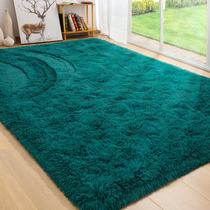 Tapete BENRON Teal Green Fluffy 120x180cm para sala de estar e quarto
