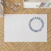 Tapete Boho Retangular 100x150cm Off White Alfabeto Azul - Antiderrapante Tapete Boho Retangular 100x150cm Off White Alfabeto Azul - Antiderrapante