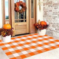 Tapete BUAGETUP Fall Buffalo Plaid 91x152 cm Laranja Branco Tapete BUAGETUP Fall Buffalo Plaid 91x152 cm Laranja Branco