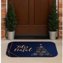 Tapete Capacho Antiderrapante Feliz Natal Azul 34x60cm C0731