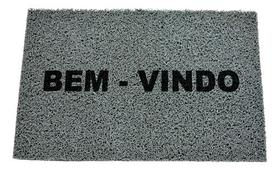 Tapete Capacho Bem Vindo Retangular Pvc Vinil Cinza 40x60 Cm