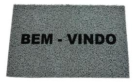 Tapete Capacho Bem Vindo Retangular Pvc Vinil Cinza 40X60 Cm