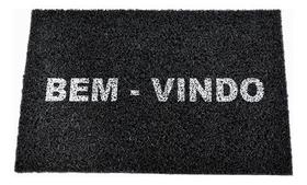Tapete Capacho Bem Vindo Retangular Pvc Vinil Preto 40x60 Cm