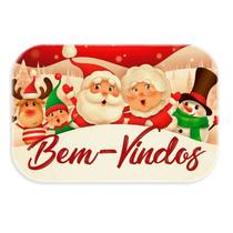 Tapete Capacho Bem Vindos Família Noel de Natal 34x60cm