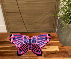 Tapete capacho borboleta, rosa e roxo medida porta.