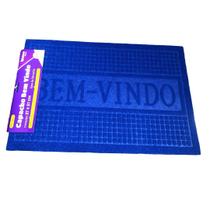 Tapete capacho de velu retang emb bem vindo 57x37 azul