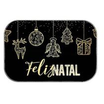 Tapete Capacho Elementos Natalinos Preto e Dourado 34x60cm C393 Tapete Capacho Elementos Natalinos Preto e Dourado 34x60cm C393