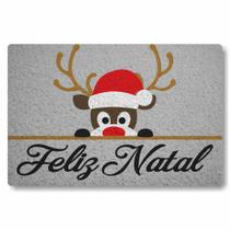 Tapete capacho Feliz Natal Rena 60x40cm cinza