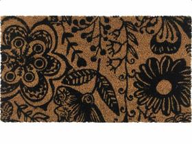 Tapete Capacho Fibra de Coco 60x33cm Floral Preto