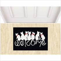 Tapete capacho gato welcome fundo preto