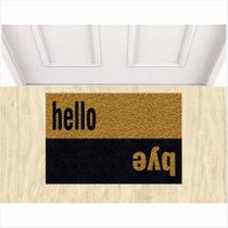 Tapete Capacho Hello Bye 60X40 cm Ouro Antiderrapante.