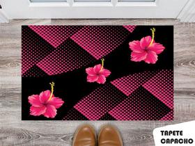 Tapete Capacho Personalizado 3 Flores Rosa com Preto Tapete Capacho Personalizado 3 Flores Rosa com Preto