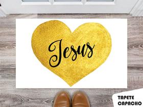 Tapete Capacho Personalizado Coração Dourado Jesus