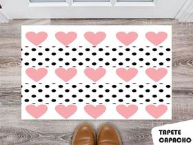 Tapete Capacho Personalizado Corações Rosa com Bolinhas Pretas Tapete Capacho Personalizado Corações Rosa com Bolinhas Pretas
