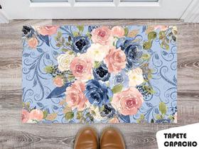 Tapete Capacho Personalizado Estampa Floral com Fundo Azul claro