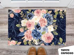 Tapete Capacho Personalizado Estampa Floral com fundo Azul marinho