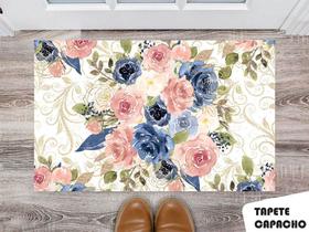 Tapete Capacho Personalizado Estampa Floral com Fundo Bege