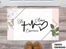 Tapete Capacho Personalizado Fé Amor Esperança Flores Lateral Tapete Capacho Personalizado Fé Amor Esperança Flores Lateral