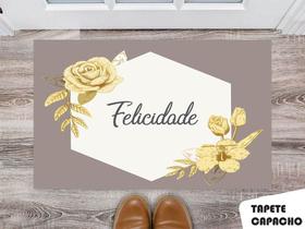 Tapete Capacho Personalizado Felicidade Floral Lateral Fundo Nude