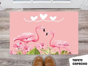 Tapete Capacho Personalizado Flamingos com Coração